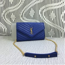 YSL Envelope Chain Bag Caviar Leather Blue 23cm