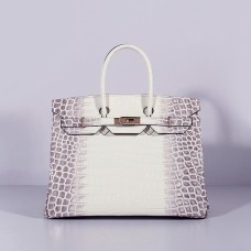 Hermes Birkin 35cm Crocodile Leather Handbag Grey White Gold