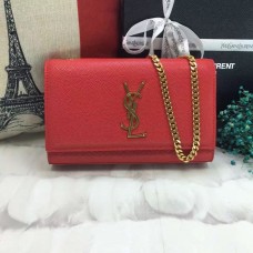 YSL Caviar Leather Chain Bag 22cm Red Gold
