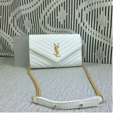 YSL Envelope Chain Bag Caviar Leather White 23cm