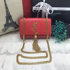 YSL Small Tassel Chain Leather Bag 17cm Red Gold