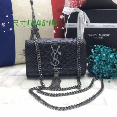 YSL Small Tassel Chain Bag 17cm Snake Black Silver