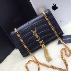 YSL Tassel Chain Bag 22cm Croco Black Gold