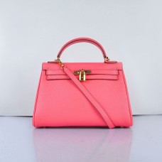 Hermes Kelly 32cm Togo Leather Handbag 6108 Lip Pink Golden