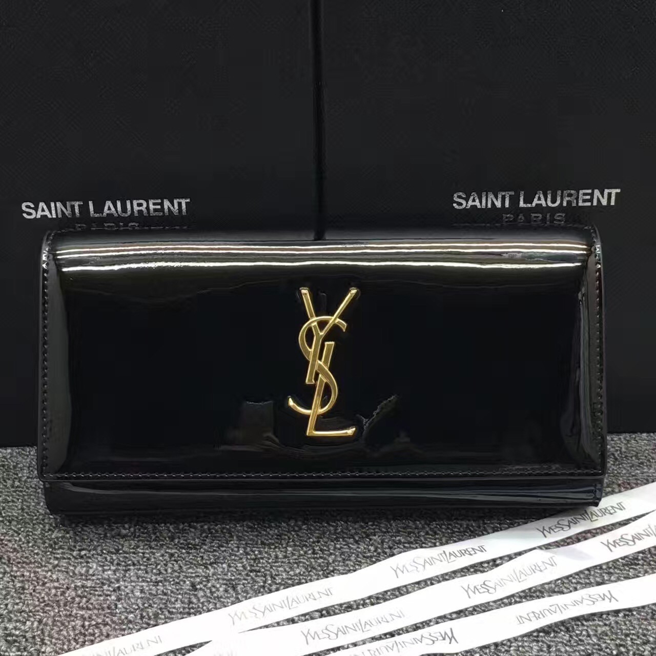 black patent ysl clutch